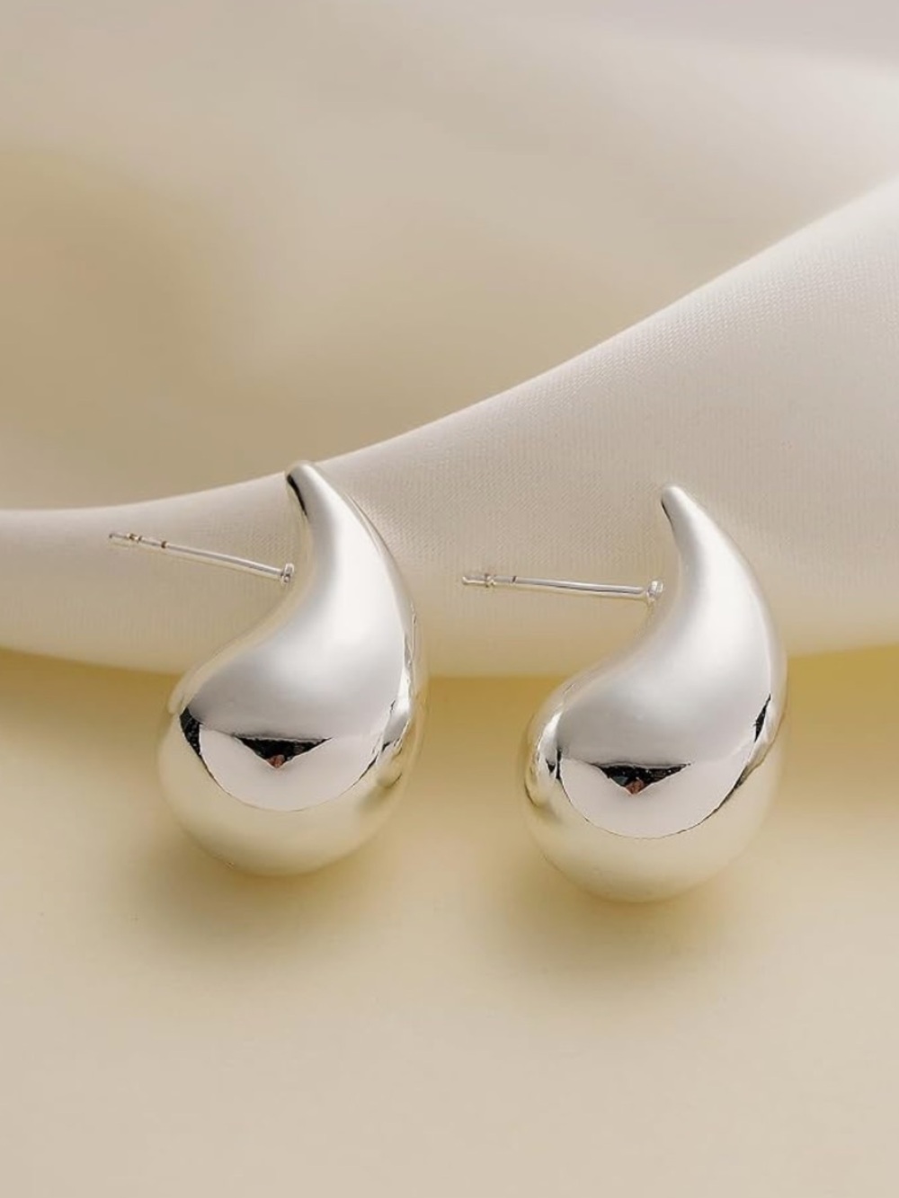 Silver Teardrop Dome Earrings - Women Jewelry